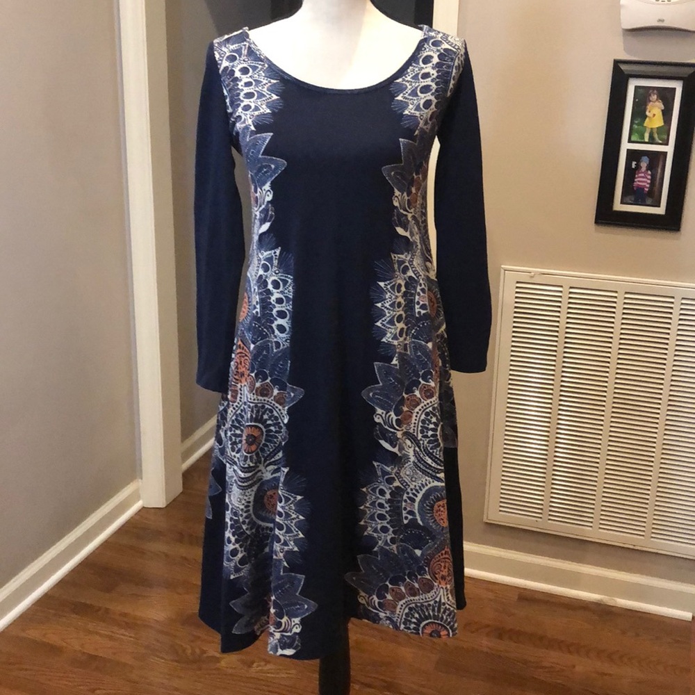 Anthropology /Maeve Navy blue sweater dress. Lined. Small